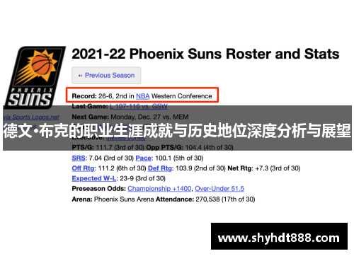 德文·布克的职业生涯成就与历史地位深度分析与展望